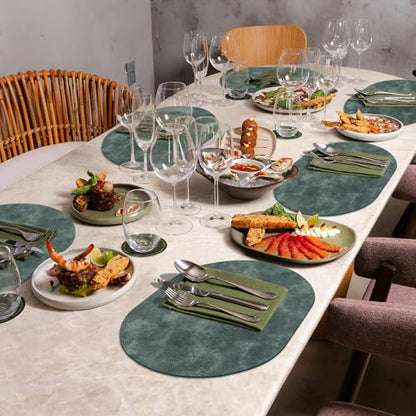 ADRIMER Oval Placemats Set of 6, Wipeable Faux Leather, Blue & Green - color: Blue & Green
