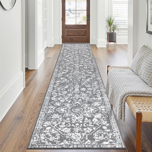 Pauwer Vintage Floral 2x10 Runner Rug, Non Slip Hallway Rug Runner, Grey - color: Vintage Grey, size: 2' x 10' (Runner)