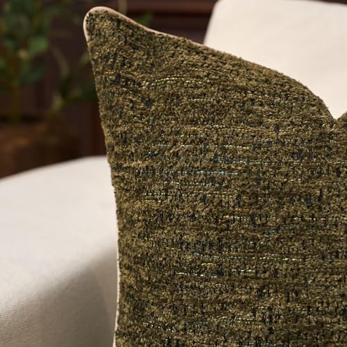 Yangest Chenille Pillow Cover 18 x18 Inches, Thick Textured Square Throw Pillow Cover Farmhouse Modern Soft Accent Couch Neutral Pillow Cover for Living Room Bedroom, Green - color: Olive Green, size: 18" x 18" (Pack of 1)