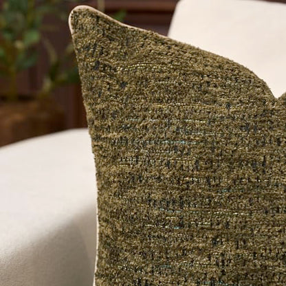 Yangest Chenille Pillow Cover 18 x18 Inches, Thick Textured Square Throw Pillow Cover Farmhouse Modern Soft Accent Couch Neutral Pillow Cover for Living Room Bedroom, Green - color: Olive Green, size: 18" x 18" (Pack of 1)
