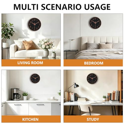 Modern Silent Wall Clock, 14 Inch Wall Clocks Battery Operated | Large Number, Non-Ticking Analog Clock with Tempered Glass Quartz Clocks for Living Room Bedroom Office Kitchen, Black Rose - color: Black Rose Gold, size: 14 Inch