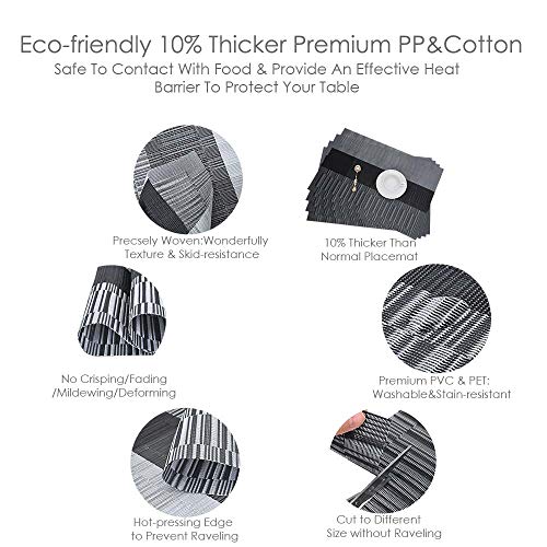 GIVERARE Placemats Set of 4, Heat-Resistant Woven Vinyl Placemat, Non-Slip Washable PVC Table Mat, Easy to Clean Premium Plastic Mats for Dining, Kitchen Table (Black+Gray) - color: Black+gray