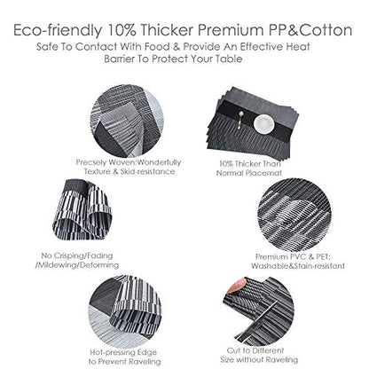 GIVERARE Placemats Set of 4, Heat-Resistant Woven Vinyl Placemat, Non-Slip Washable PVC Table Mat, Easy to Clean Premium Plastic Mats for Dining, Kitchen Table (Black+Gray) - color: Black+gray