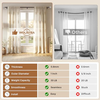 Curtain Rod 36-91 Inch, Boho Wood 1 Inch Curtain Rods for Windows - color: Walnut Wood, size: 36''-91'' (1 Pack)