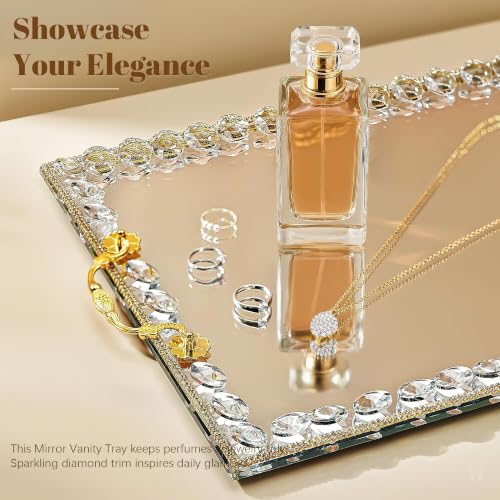 Large Crystal Tray Modern Glass Mirror Jewelry Trinket Trays with Diamond - color: Clear,rectangular2