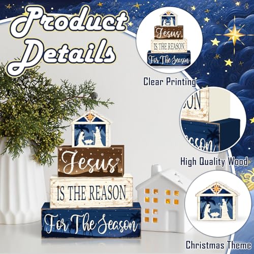Britimes Tiered Tray Decor Set, 4 Pack, Wooden Table Sign, Nativity Scene - style: Jesus Religious