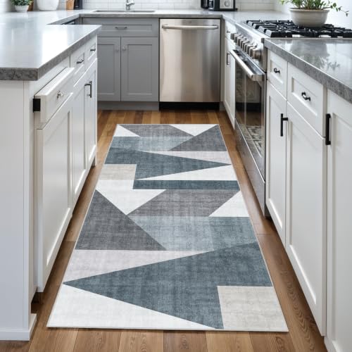 3x6 Washable Geometric Area Rug - Non-Slip Backing Hallway Rugs Blue Grey - color: Blue/Grey, size: 3' x 6' (Rectangular)