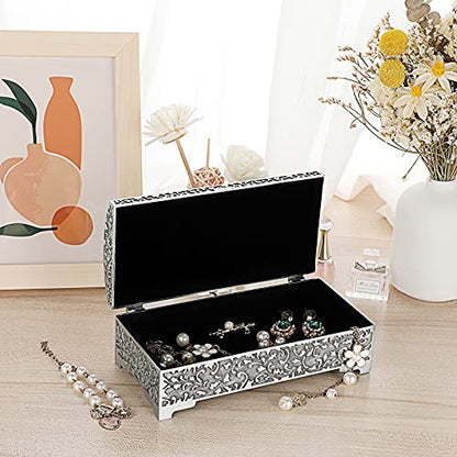 Hipiwe Vintage Metal Jewelry Box Treasure Chest Case Ring Holder, Medium - size: Medium
