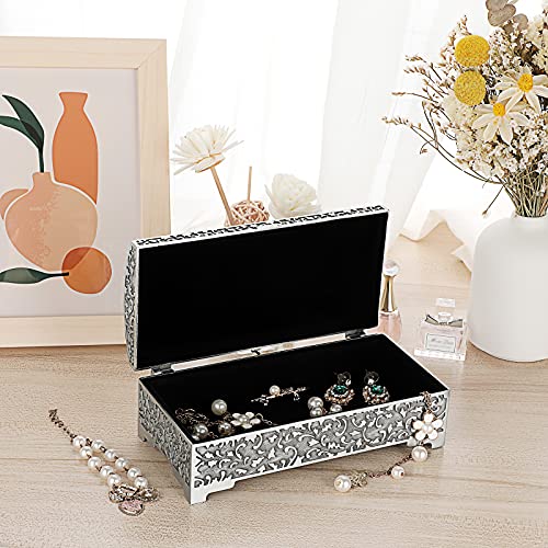 Hipiwe Vintage Metal Jewelry Box Treasure Chest Case Ring Holder, Medium - size: Medium
