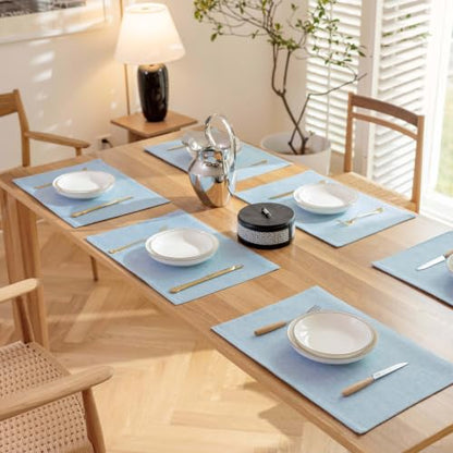 Demetex Placemats Set of 8 Heat Resistant Blue Placemats Soft Washable Linen Place Mats Table Mat for Dinner Gathering Banquet, 13x19 inch, Blue - color: Blue, size: Placemats set of 8