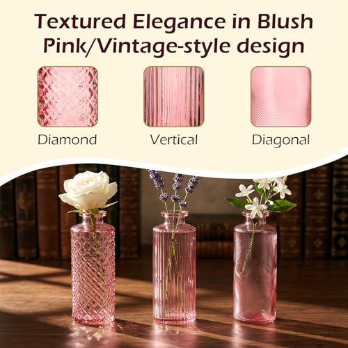 Glass Bud Vases 30 Pack, Small Pink Flower Vases for Centerpieces in Bulk - color: Pink