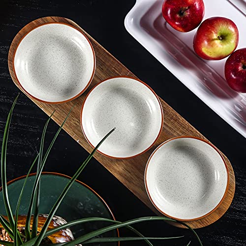 Artena 6oz Turquoise Solid Ceramic Chips and Dip Serving Platter with Acacia Wooden Tray, 4.5inch Glazing Small Serving Bowls/Dipping Dishes for Condiments,Side Dishes, Dipping, Pre, Dessert, Salsa - color: Blue, size: 4.5 inch