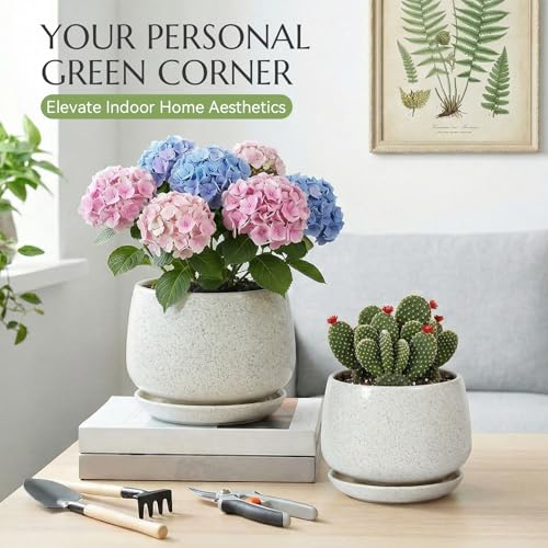 10.3 Inch Flower pots for Indoor Outdoor Plants with Saucer Drainage Leak-Proof Mesh, Ceramic Planter with Gardening Gloves for Succulent and Flower (Matte White) - color: Matte White, size: 10.3 Inch