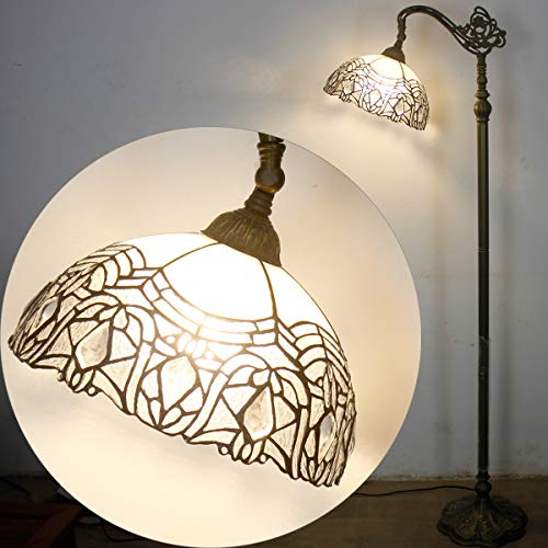 WERFACTORY Tiffany Floor Lamp White Crystal Bent Stained Glass Arched Lamp