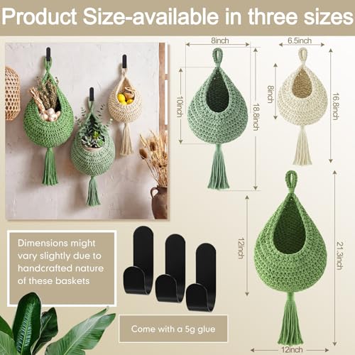 Honeydak 3 Hanging Baskets, Sage Green Mix, Tassel Teardrop - color: Sage Green Mix, style: Tassel Teardrop
