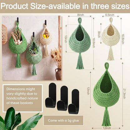 Honeydak 3 Hanging Baskets, Sage Green Mix, Tassel Teardrop - color: Sage Green Mix, style: Tassel Teardrop