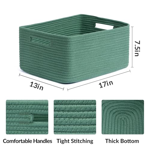 MiniArk Large Storage Baskets for Shelves, 17 x 13 x 7.5” Closet Organizers Bins for Clothes Blanket Towels, Baby Nursery, Toy Baskets Box, Woven Rope Baskets, 3 Packs Green - color: Green, size: 3pcs-L17×W13×H7.5"