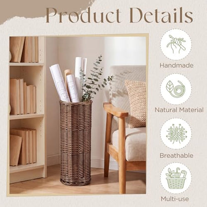 Giegxin Natural Wicker Floor Vase, 17 Inch Tall Large Rattan Basket Vase for Flowers, Decorative Rustic Boho Woven Floor Planter for Living Room, Farmhouse, Balcony, Home Decoration