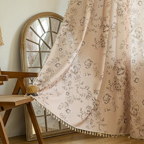 ENJOYBRIDAL Floral 63 Inch Curtains 2 Panel Set Living Room Farmhouse Drapes Bedroom Boho Semi Sheer Short Window Curtain Panels Cute Flower Rod Pocket Botanical Pattern Window Treatments - color: Floral09, size: 52"W x 63"L (Pack of 2)