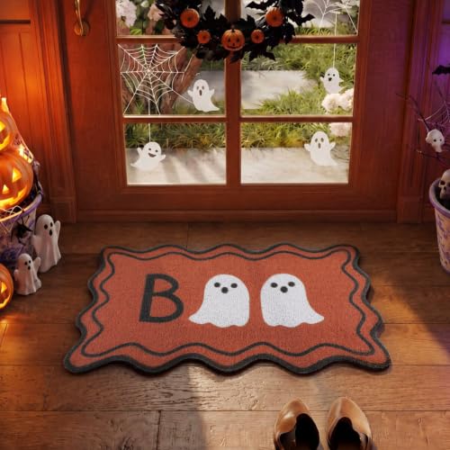 Dunzy Halloween Doormat Boo Scalloped Welcome Mat with Ghost Outdoor - style: Boo