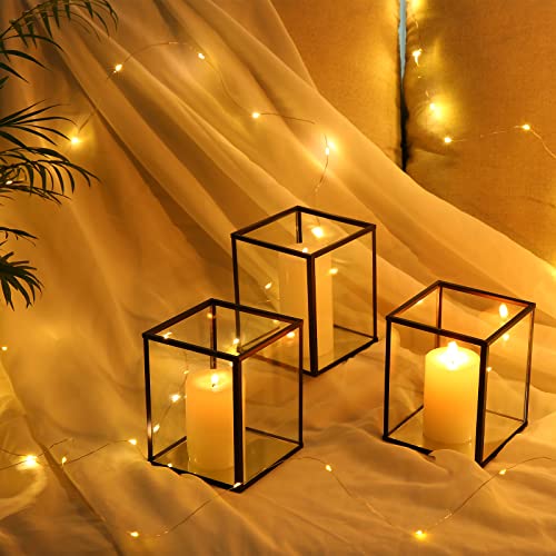 Phosphor Set of 6 PCS Small Glass Hurricane Camdle Holder, Black Candle Holder for Wedding, Party, Holiday. - color: Black-6pcs