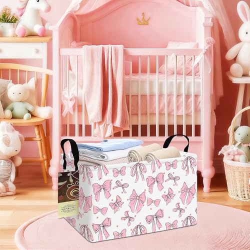 Rectangle Foldable Storage Basket Handles For Home, Pink Bow - color: REC-Pink Bow