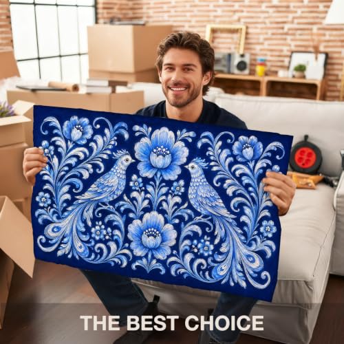 Blue Boho Bird Floral Faux Coco Coir Doormat Door Mat 17x30 Inch - color: Boho