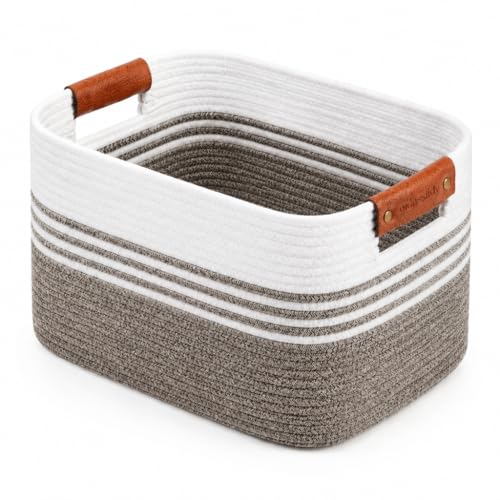 Cotton Rope Laundry Basket Medium, 15.4GAL Collapsible Woven Storage Baskets for Living Room Kids Toys Stuffed Animal,Boho Rectangular Decorative Short Hamper for Dirty Clothes, Blankets Dark Brown - color: DarkBrown, size: 15.4GAL