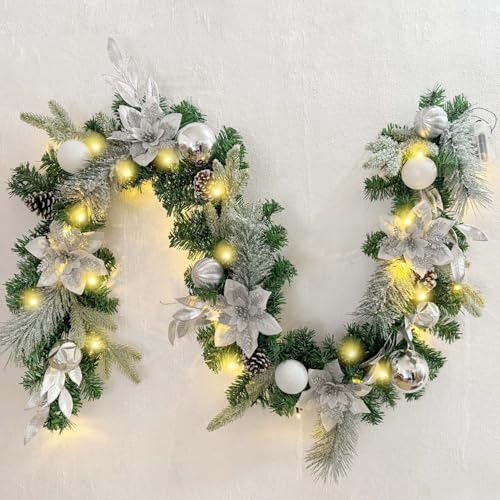 WANNA-CUL Pre-Lit 6ft Silver White Christmas Garland with 30 LED Lights - color: 05-sliver White