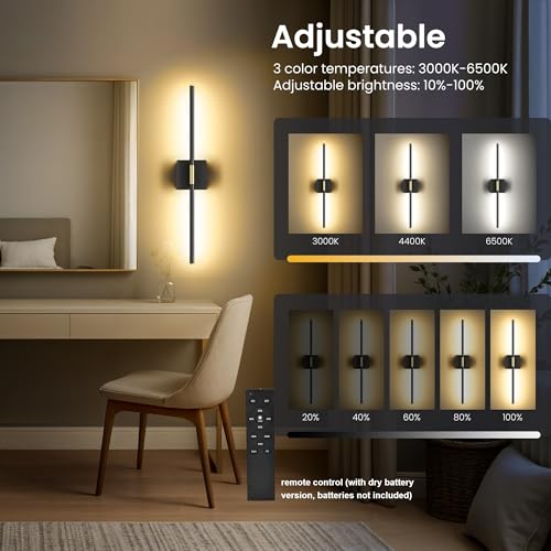 10000mAh Battery Operated Wall Sconces Set of 2, Black Gold-29Inch - color: Black Gold