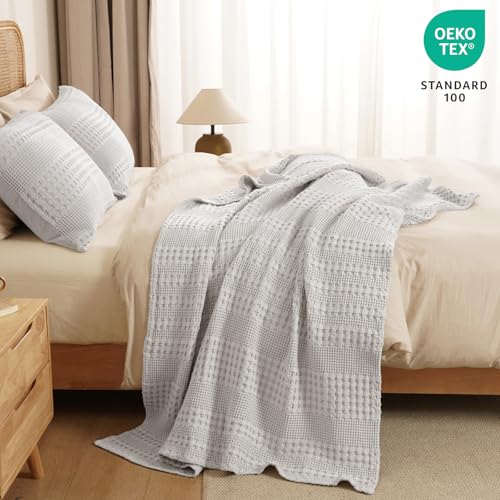 PHF Lightweight 100% Cotton Waffle Throw Blanket for Couch, Light Grey - color: 17 Light Grey, size: Throw(50"x60")