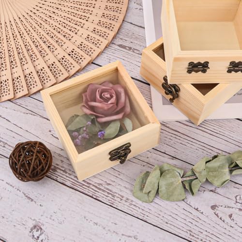 18 Pack Wood Box with Glass Lid, 3.54 x 3.54 x 1.77 inch Wooden Display Box with Hinged Lid for DIY Craft, Collectibles - size: 18 Pack 3.54 x 3.54 x 1.77 inch