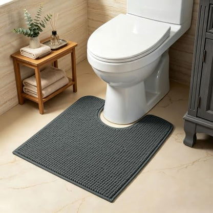SUBRTEX 욕실 러그, U자형 셔닐 욕실 러그 61cm x 50.8cm(24인치 x 20인치) 부드럽고 짧은 플러시 욕실 매트 부드러운 샤워 매트 수분 흡수 샤워 매트 빠른 건조 세탁기 세탁 가능, 그레이 - color: 회색., size: 24" X 20" (Contour Rug)