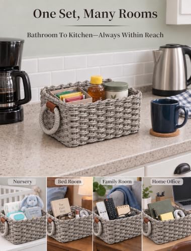 Small Wicker Baskets, 3 PCS Paper Rope Baskets for Shelves, Gray - color: Gray