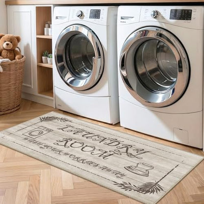 Non Slip Laundry Runner Rug: Farmhouse Laundry Rugs for Laundry Room - color: Beige Wood Tone, size: 1'8" x 4' (Rectangular)