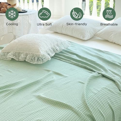 AmyHomie Cooling Waffle Blanket King Size, 100% Rayon Derived from Bamboo - color: Sagegreen, size: King (108"x90")