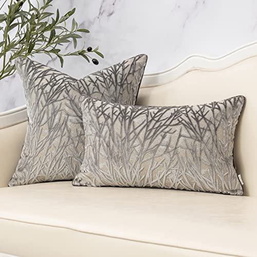 Yangest Grey Throw Pillow Cover Velvet Cushion Cover Branches Rectangular Pillowcase for Sofa Couch Bedroom Living Room, 12x20 Inch - color: Grey, size: 20" x 12" (Pack of 1)