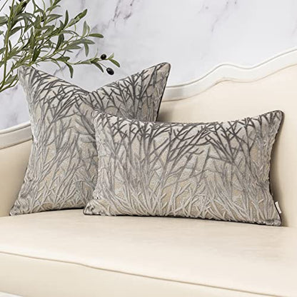 Yangest Grey Throw Pillow Cover Velvet Cushion Cover Branches Rectangular Pillowcase for Sofa Couch Bedroom Living Room, 12x20 Inch - color: Grey, size: 20" x 12" (Pack of 1)