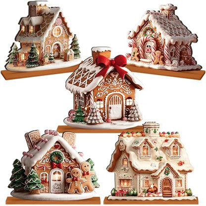 RattanView 5 Pcs Gingerbread Christmas Table Decor, Gingerbread Village Set - style: Gingerbread House