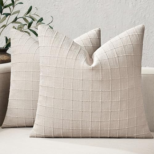 ZeeMart 2Pk Heavy Weight Artisanal Grid Pillow Covers 20x20in Neutral Beige - color: Beige, size: 20" x 20" (Pack of 2)