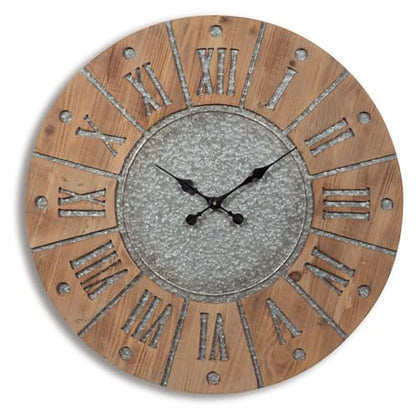 Signature Design by Ashley Payson Farmhouse Wall Clock, 30 x 30 Inches, Natural Wood Finish