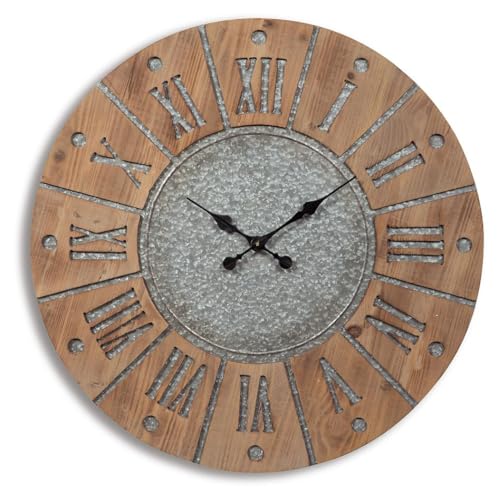Signature Design by Ashley Payson Farmhouse Wall Clock, 30 x 30 Inches, Natural Wood Finish