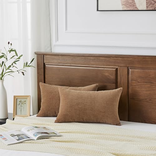 GAWAMAY 2 Pack 12x20 Apricot Brown Chenille Throw Pillow Covers for Couch - color: Apricot Brown, size: 20" x 12" (Pack of 2)