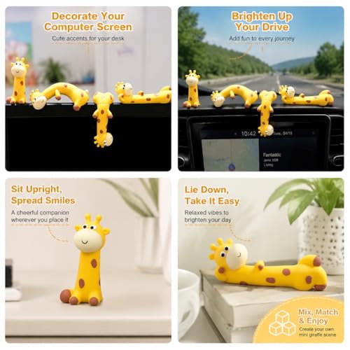 4Pcs Giraffe Monitor Figurines, Monitor Buddy, Mini Desk Figurines - color: Gold-giraffe
