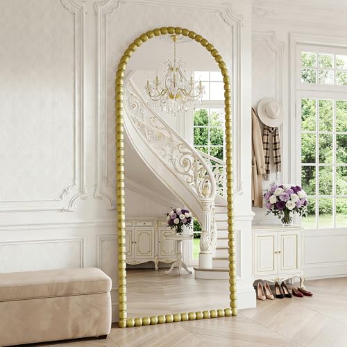 Antique Gold Full Length Mirror 71x28 Inch, Beaded Standing Mirror - color: Antique Gold