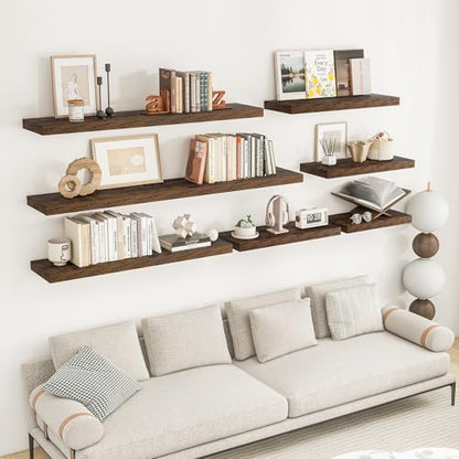 RICHFOCUS 72Inch Floating Shelves for Wall 2Pack|Rustic Brown|8" D - color: Rustic Brown, size: 72"L x 8"D, Set of 2