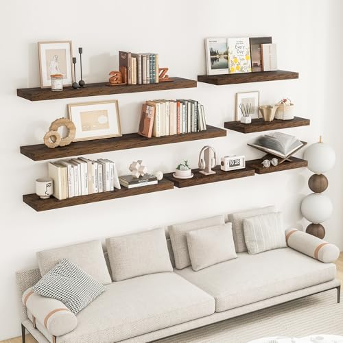 RICHFOCUS Long Floating Shelves for Wall 2Pack|Rustic Brown|48" Lx8 D - color: Rustic Brown, size: 47.2"L x 8"D, Set of 2