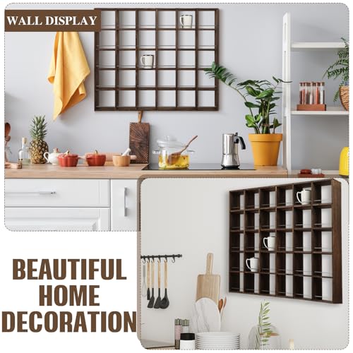 Kigley Oversize Coffee Mug Display Rack Wooden Shelves Rustic Shot Glass Display Case Travel Mug Shelf Wall Mounted Rack Holder Shadow Box(5 x 6,Dark Brown) - color: Dark Brown, style: 5 x 6