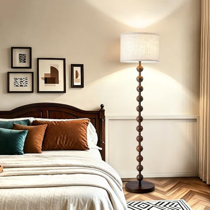62" Farmhouse Floor Lamp with Remote, Dimmable Standing Lamp, Walnut Grain - color: Walnut Wood Grain