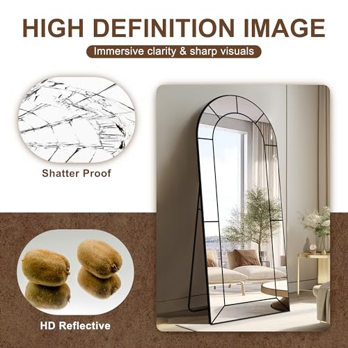 Delma Arched Window Pane Full Length Mirror, 22"x56", Black, Window Mirror - size: 56"L x 22"W